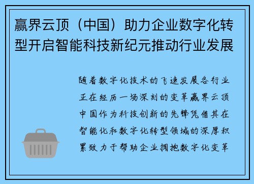 赢界云顶（中国）助力企业数字化转型开启智能科技新纪元推动行业发展与创新突破